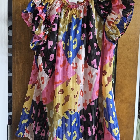 Womens Multicolor Leopard-Print Ruffle Blouse - Picture 2 of 3